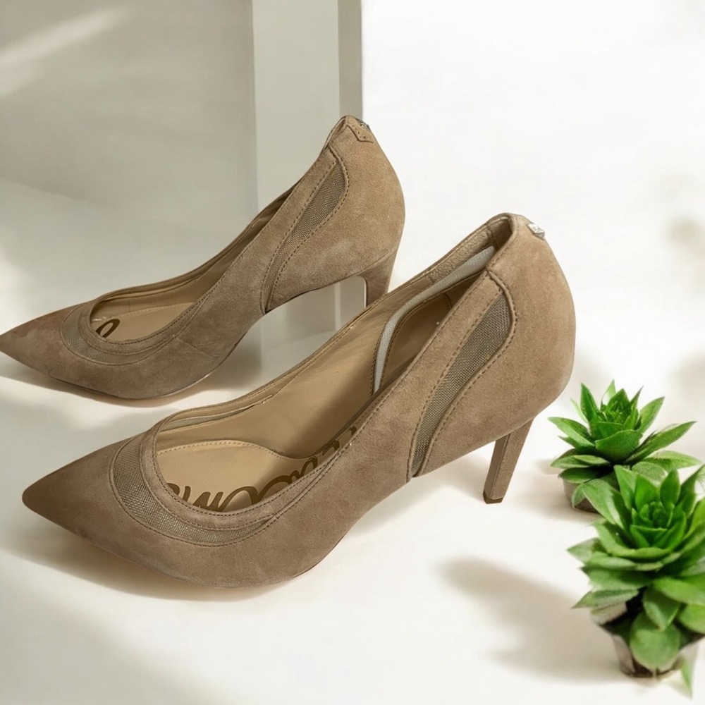 Sam Endelman Womens Beige Suede High Heels Size 8M 4"